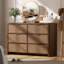 Commode en rotin à 6 tiroirs pour chambre à coucher, commode moderne de 120 cm de large avec 6 grands espaces de rangement et un design aux bords arrondis, style bohème, couleur noyer-660910428