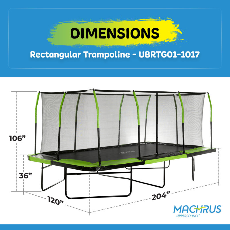 Machrus Upper Bounce - Mega 10' X 17' Gymnastics Style, Rectangular Trampoline - Green/Black