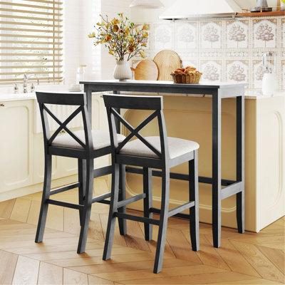 Ensemble de table d'intérieur, ensemble de salle à manger à hauteur de bar rectangulaire en bois Farmhouse 4 avec 2 chaises pour les petits espaces, une table avec deux chaises pour la salle à manger