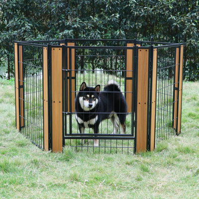 31.5'' H 6 Panel Metal Exercise Pen With Pet Door Outside Use