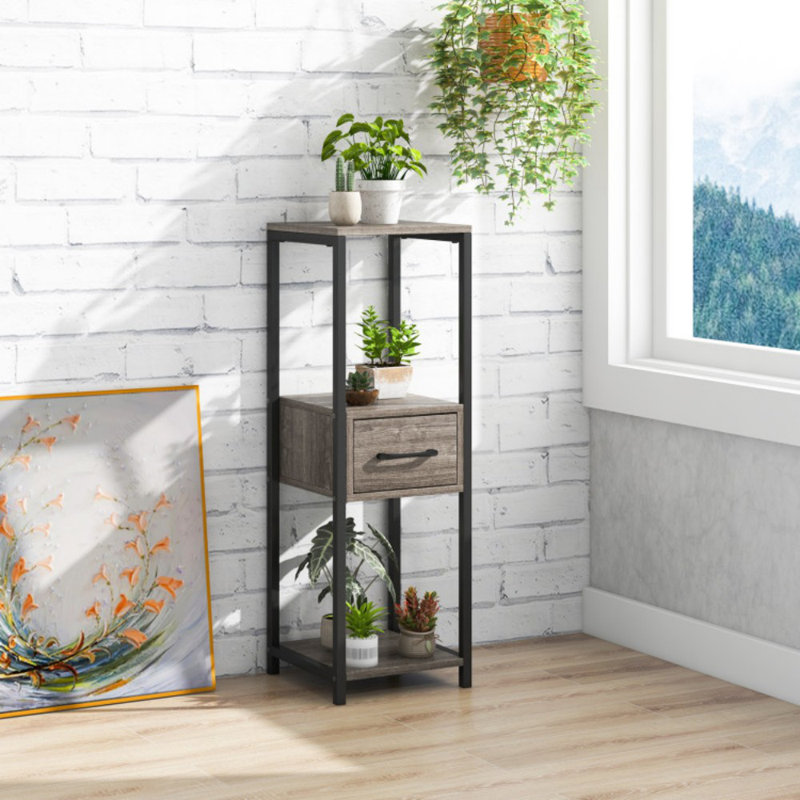 Ensemble de 2 tables de plante d'intérieur en métal à 3 niveaux avec tiroirs anti-basculement