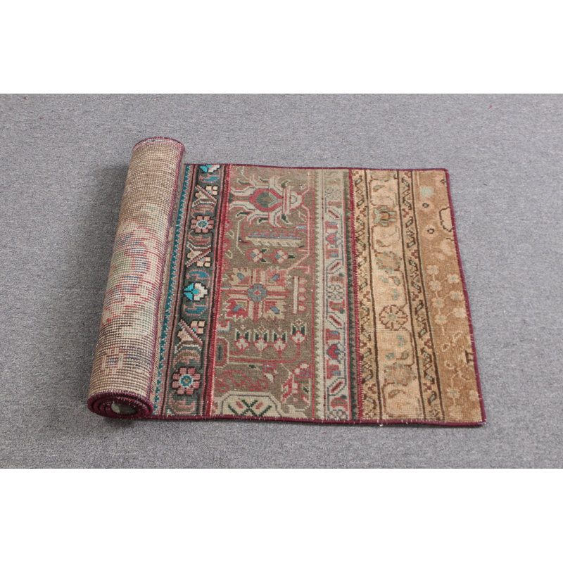 Vintage Green Turkish Patchwork Rug - Small Antique Wool Rug Ideal for Entryway or Small Spaces