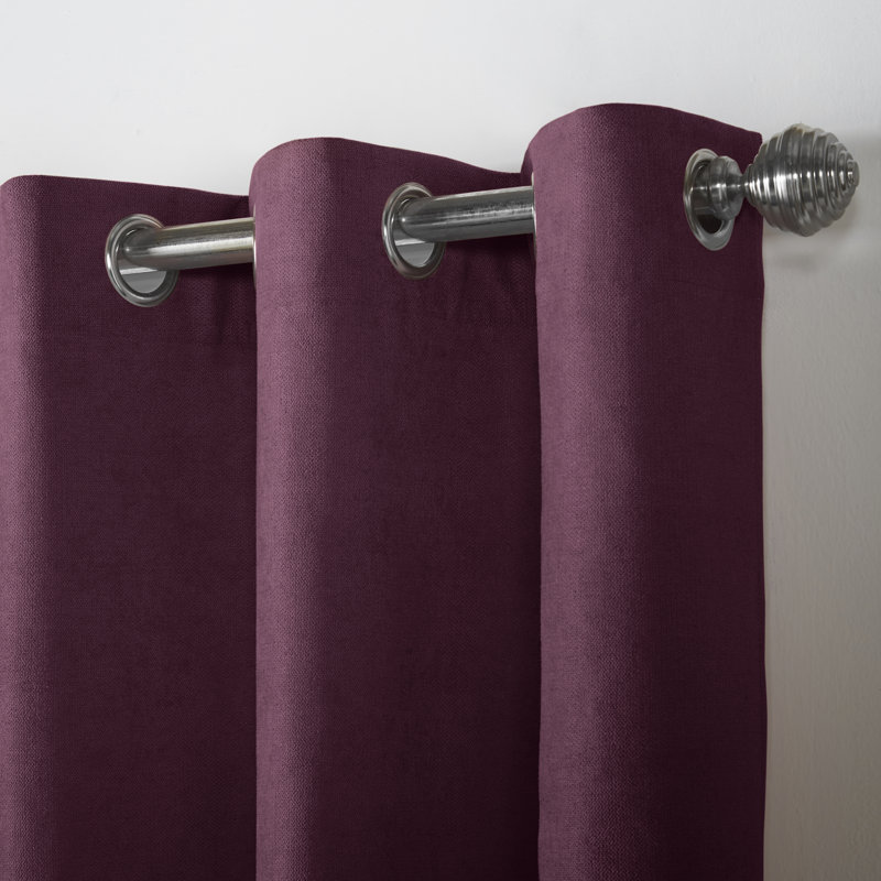 Nalaiyah Velvet Chenille Eyelet Curtains, Aubergine, 142cm Width x 229cm Drop