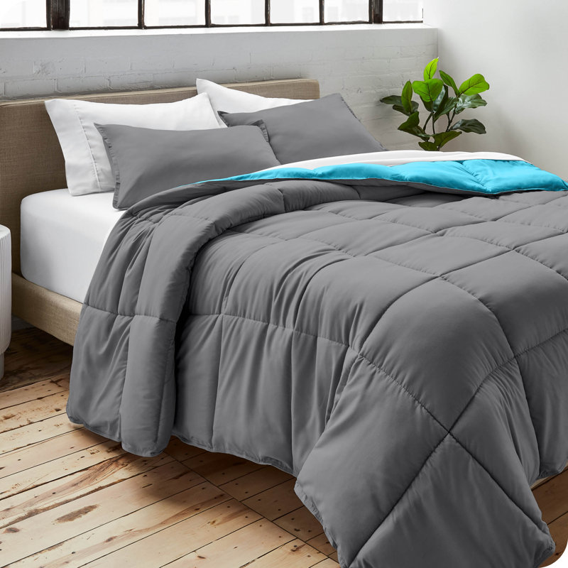 Twin Grey and Aqua Reversible Down Alternative Microfiber Comforter