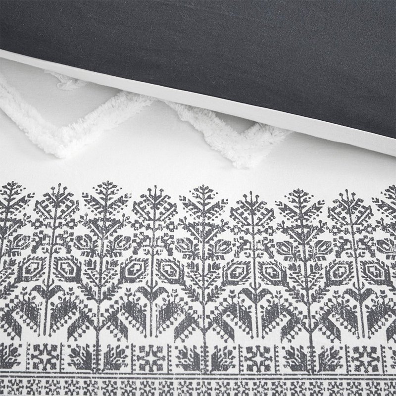 Ensemble d'édredon en coton 3 pièces avec capitonnage en chenille gris, Édredon double / double