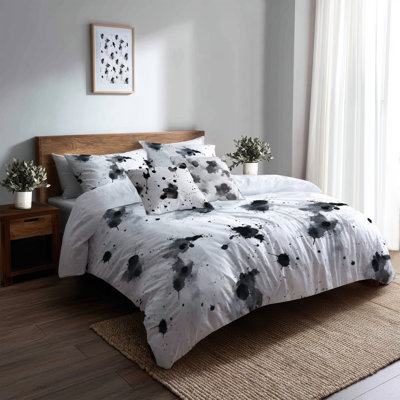 Ensemble de literie abstraite 5 pièces - Ensemble de housse de couette et de coussin à encre noire et blanche moderne