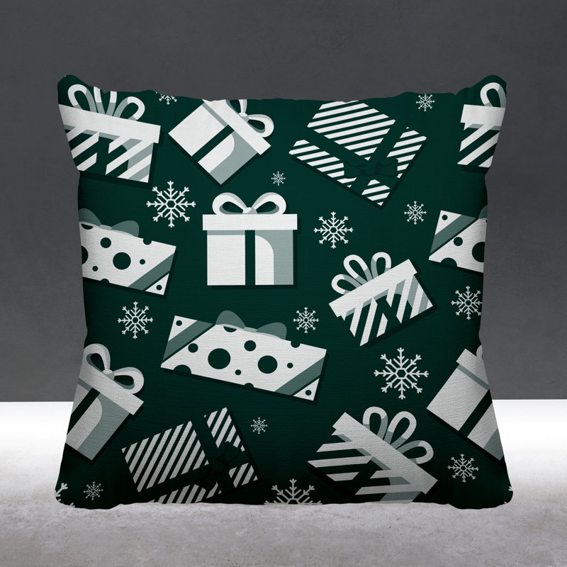 Coussin intérieur / extérieur Christmas Gift, L 15 po x H 15 po, Vert