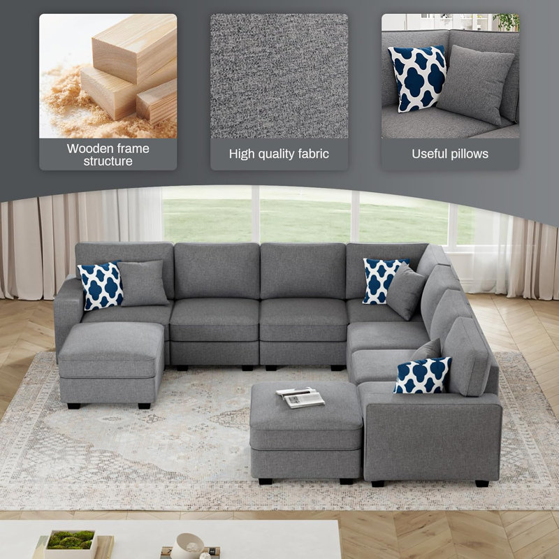 9pcs Compression Modular Flexible Combination Sectional, Dark Gray Polyester Blend