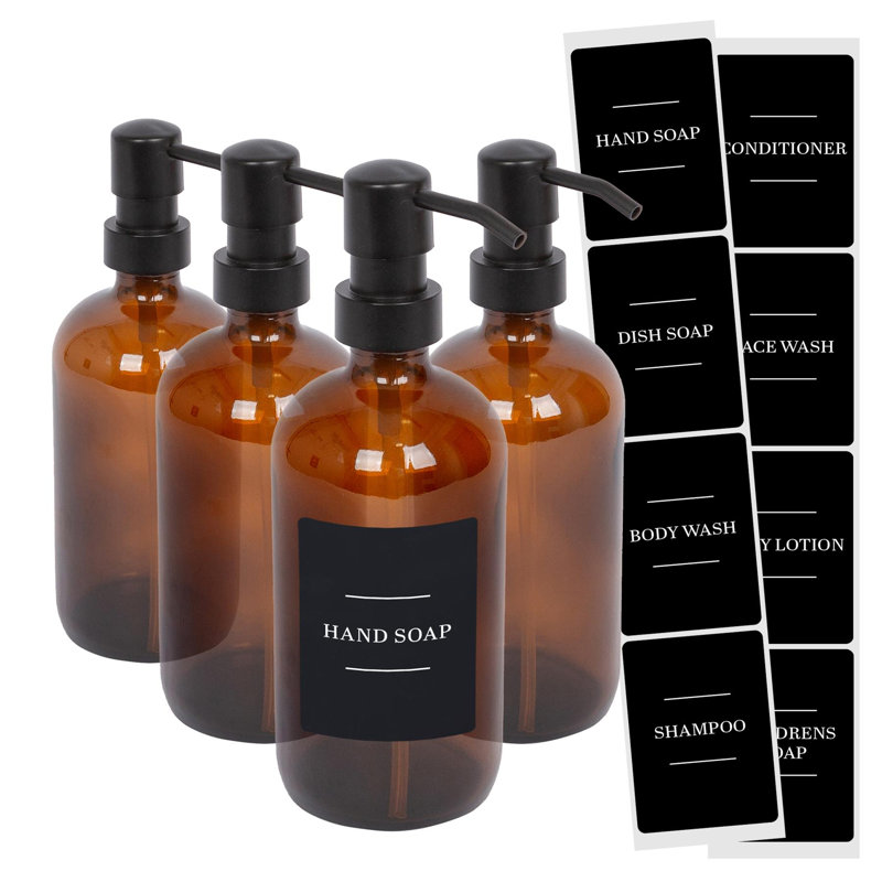 Glass Soap Dispensers with Labels - 500ml, Clear/White