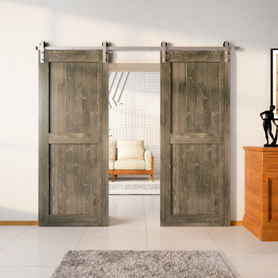 H Design Color Pine Wood Unassembled Door with Brushed Nickel Double Door Installation Hardware Ki
