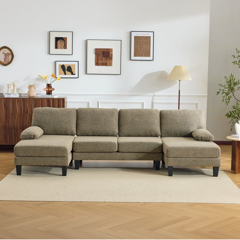 Canapé modulaire 110 po en chenille Kakhi, Chenille Kakhi