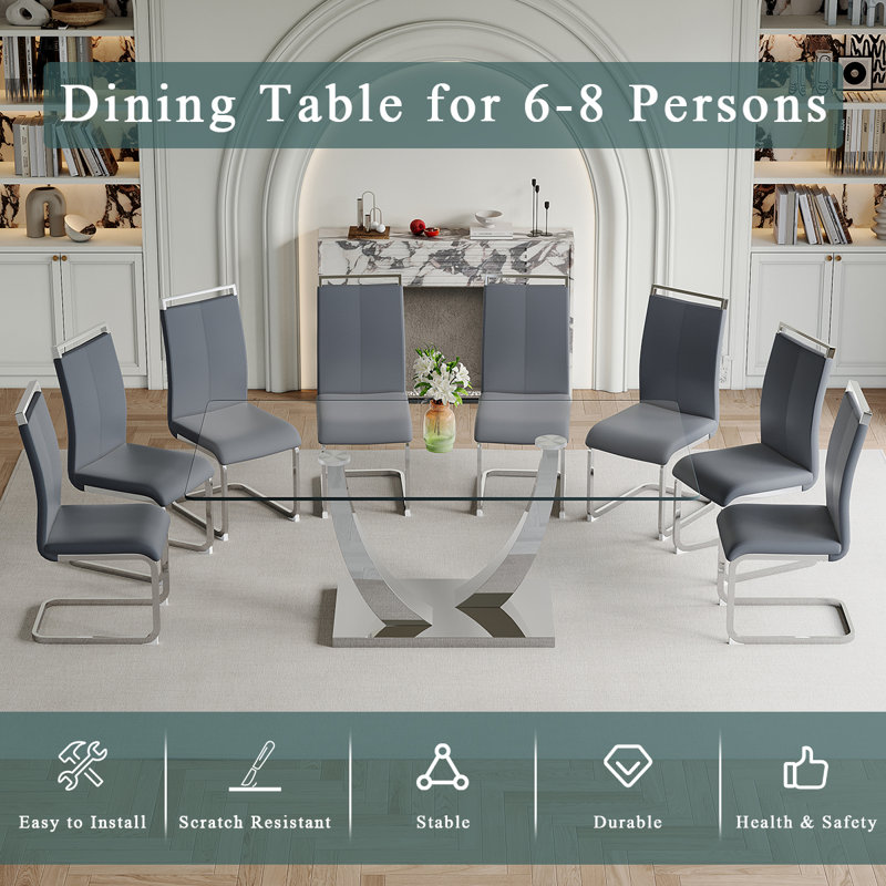 Glass Dining Table Set, 9, Gray
