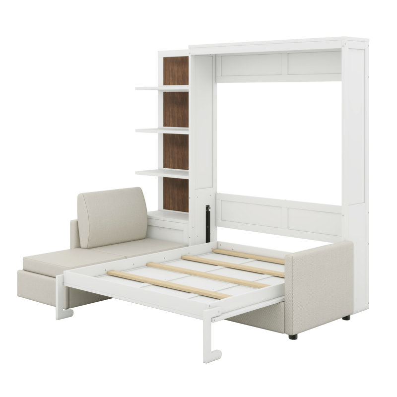 Lit escamotable mural avec canapé et tablettes Murphy, Blanc