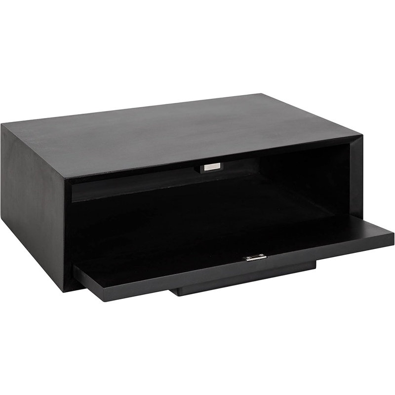 Lauklyn  Decorative Transitional Floating Bedroom Nightstand With A Concealed Cubby Compartment, Black, 18 X 12 X 6 Floating Wood Storage Shelf