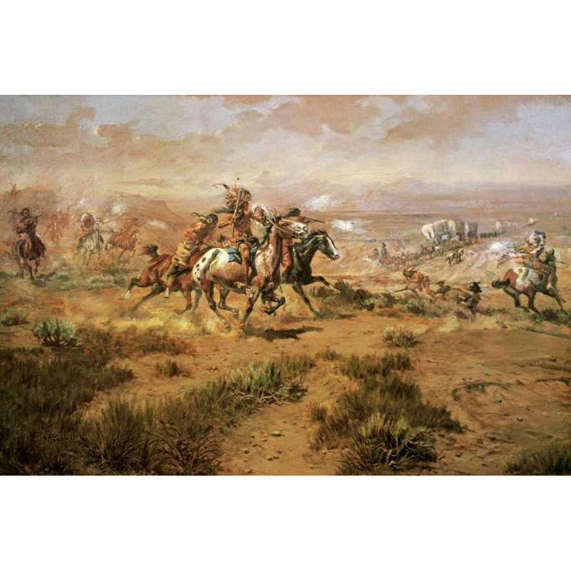  Art sur toile tendue, Russell M. Charles M., "The Attack On The Wagon Train", H 41 po x l 60 po