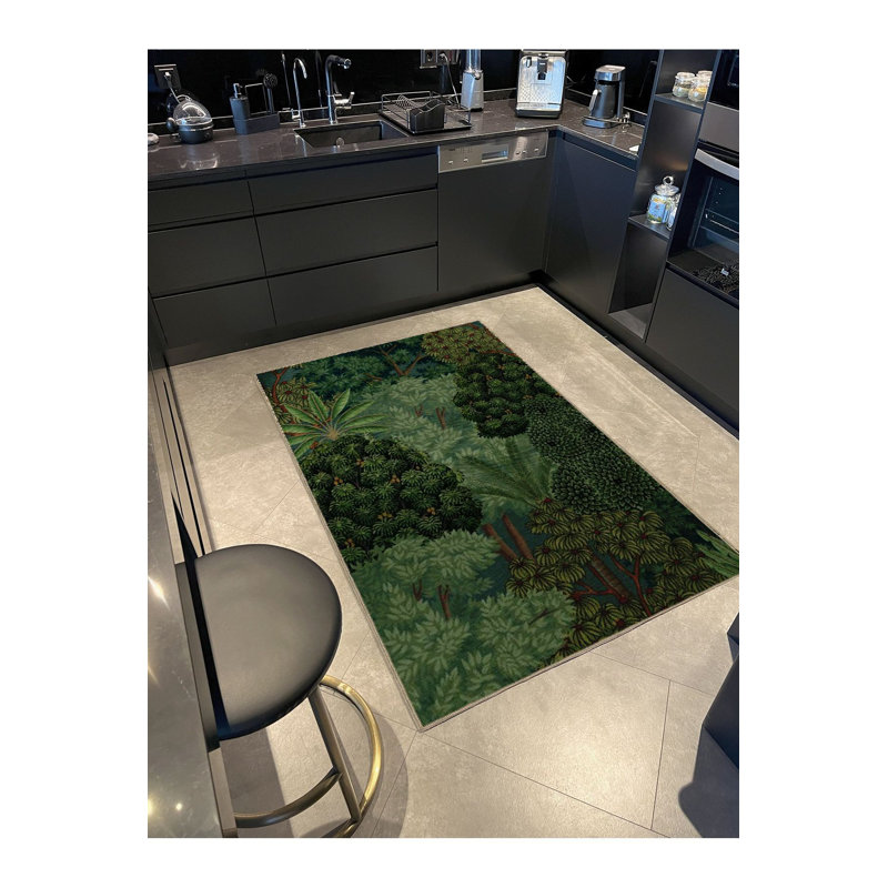 Tapis décoratif moderne à motif vert à motif d'arbres mixtes, Sous-tapis rectangulaire de 3 pi 3 po x 4 pi 11 po