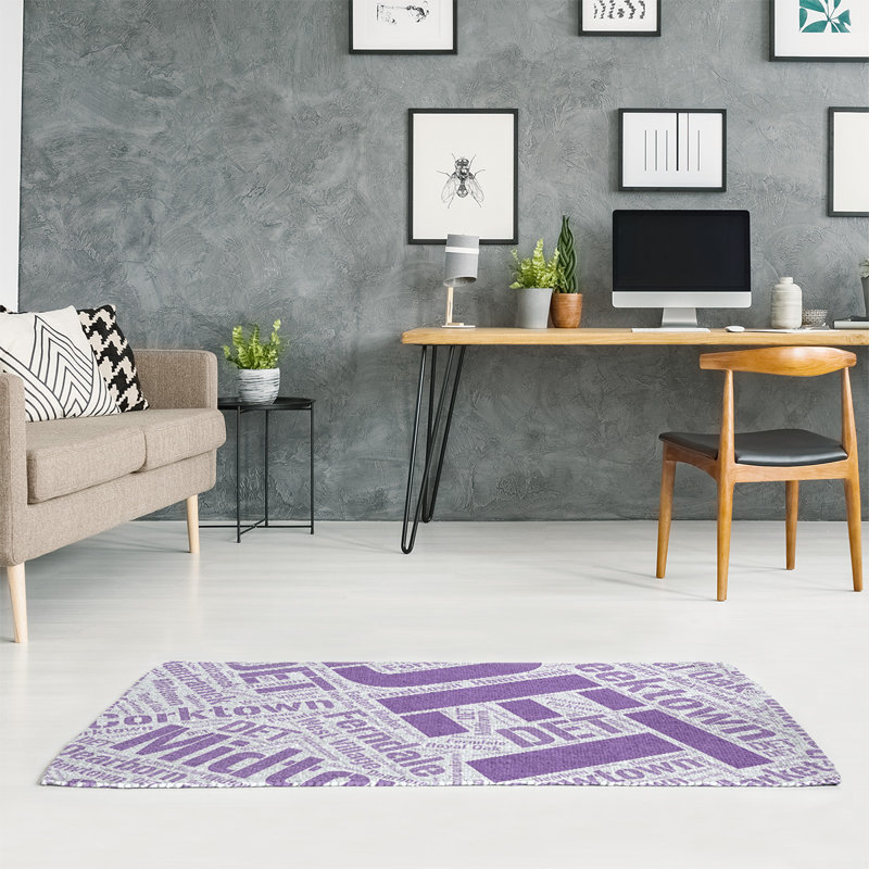 Tapis de zone mauve poils longs à tissage plat, Rectangle 5 pi x 7 pi