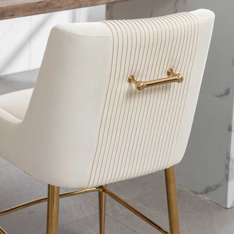 Elian Upholstered Velvet Bar Stool, Beige