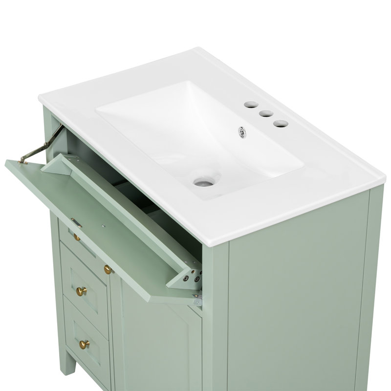 Meuble-lavabo de salle de bain avec lavabo, Green/Gold, 30"
