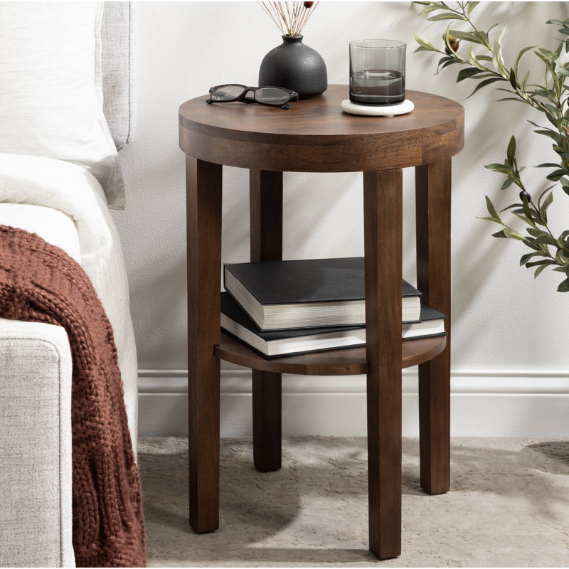 Solid Wood End Table, Dark Brown Wood