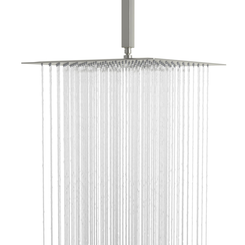 Ceiling Mount Ultra Thin Rainfall Shower Head Square Overhead Shower, 2.5 GPM, Brushed Nickel, 16" Width