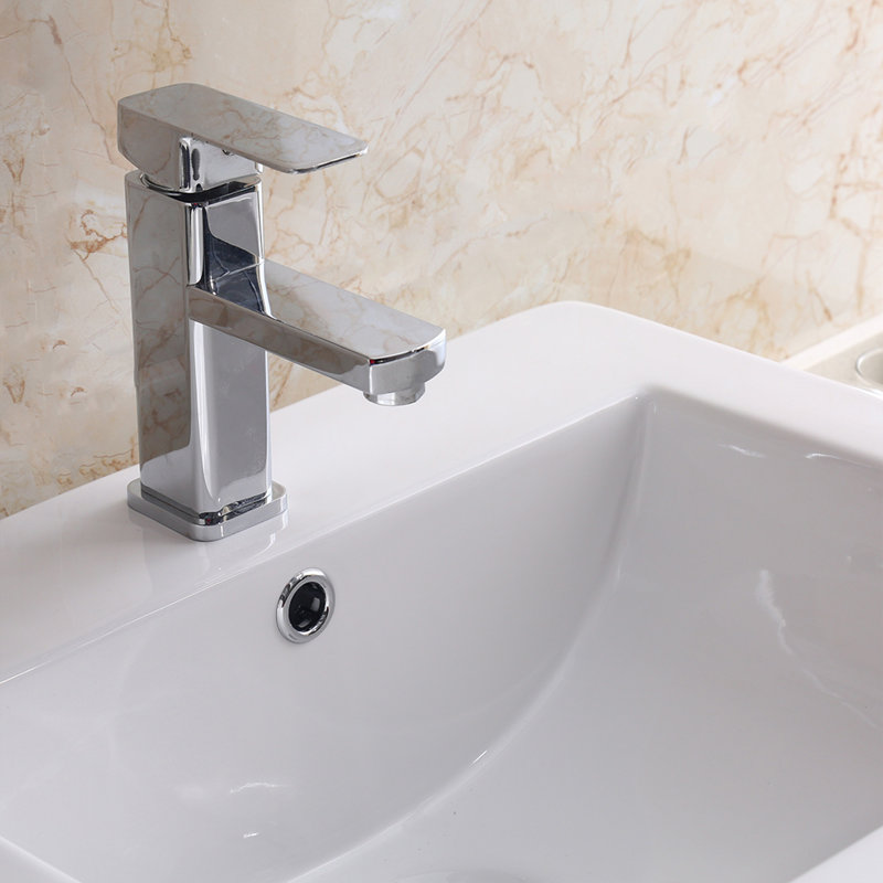 Jack Series Lavabo de salle de bain rectangulaire en céramique blanc brillant avec trou de robinet simple et trop-plein