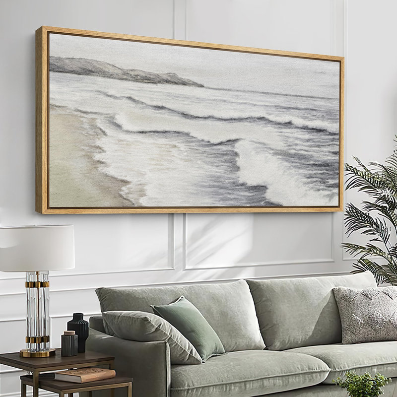 «Coastal Beach Calm Coastal Scene with Gentle Waves», art moderne très grand, art mural, H 30 po x l 60 po, Naturel