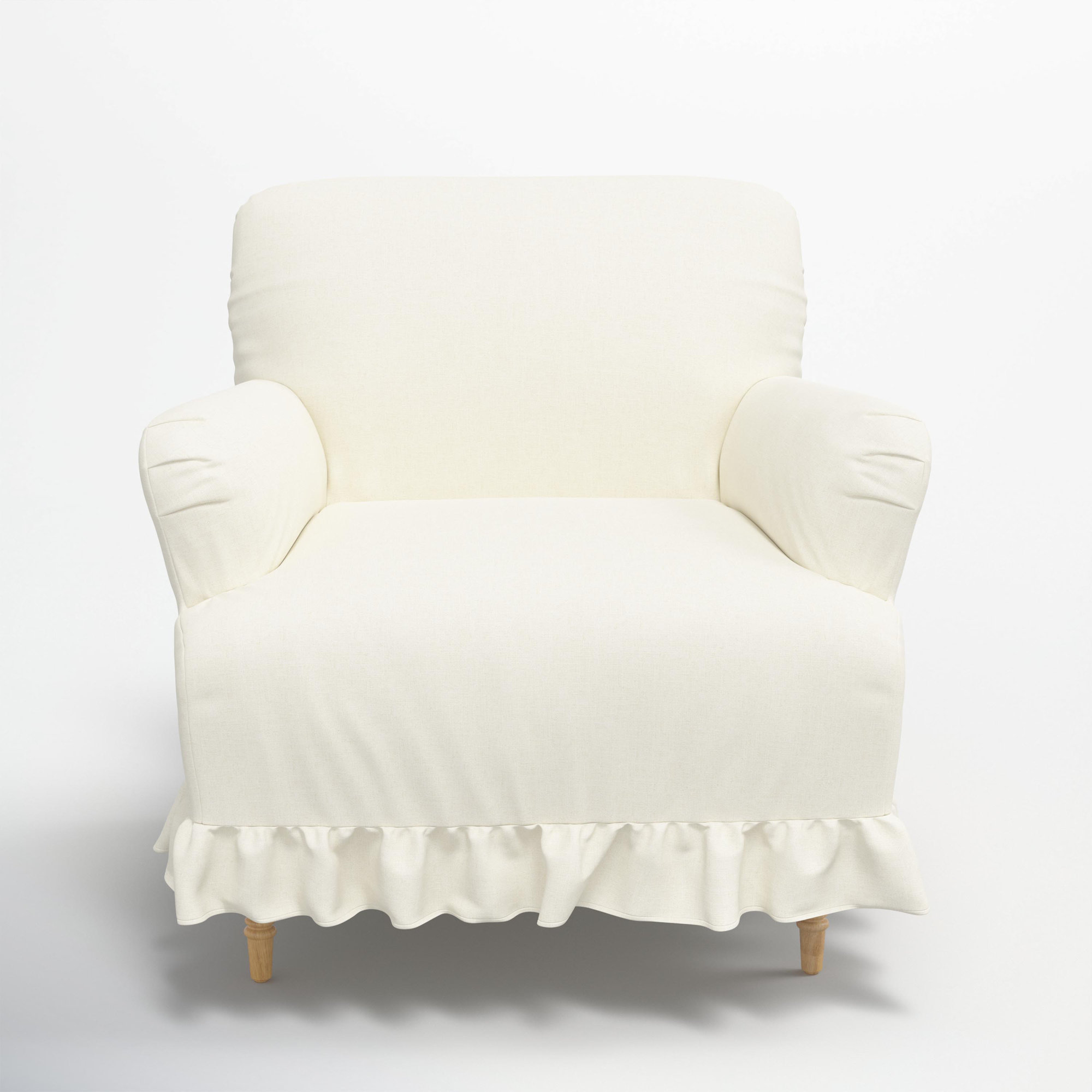 Maggie Ruffle Slipcover Armchair, Zuma White Textured Linen