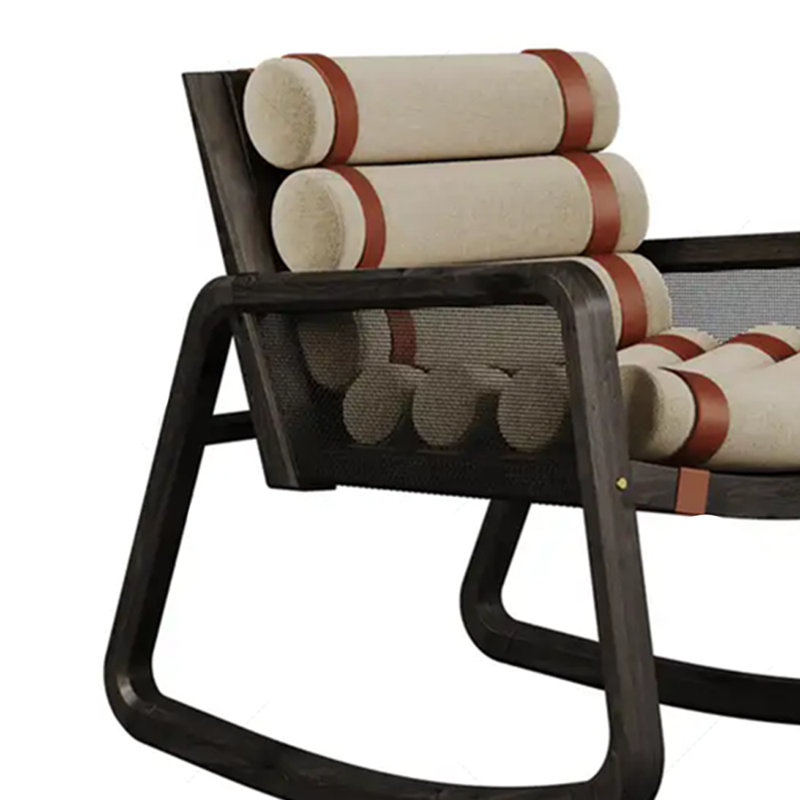 Chaise berçante élégante en bois de frêne, Noir, noir, noir, noir, Blanc cassé / blanc