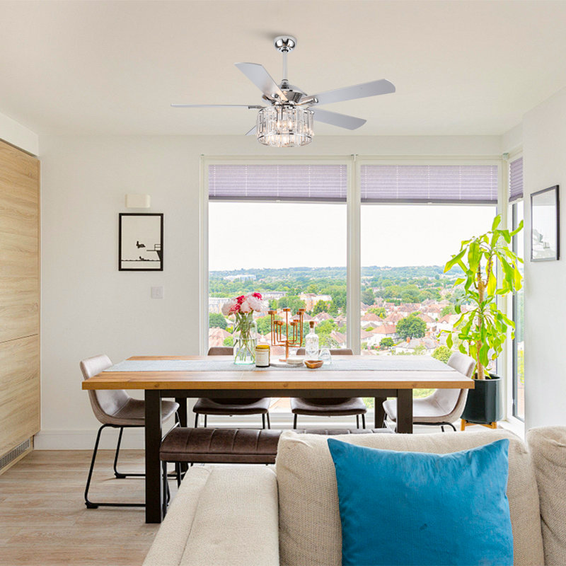 Zeiger 52'' Double-Sided 5-Blade Crystal Indoor Ceiling Fan with Remote Control and Light Kit Included, Chrome