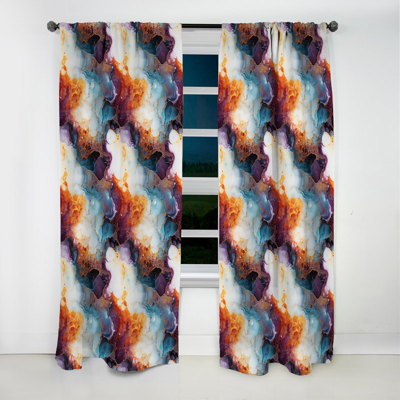 Orange Galactic Dreams Marble Dreams - Rideau occultant en marbre marbre abstrait - 1 panneaux, L 52 po x L 90 po
