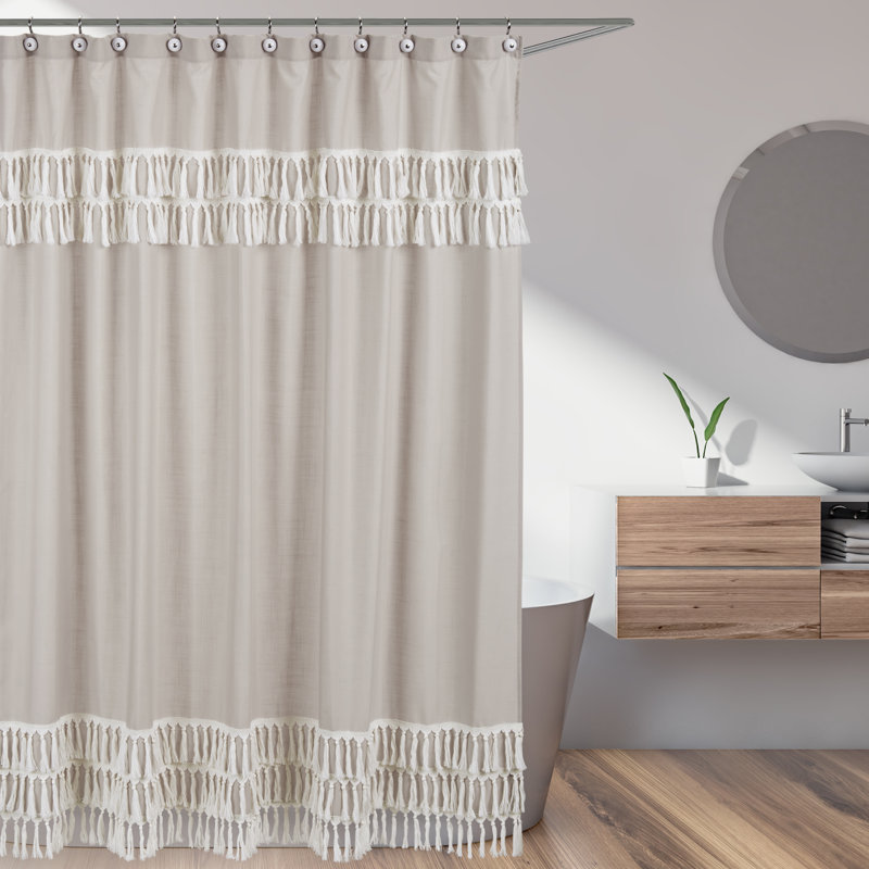 Rideau de douche Boho, Taupe / ivoire