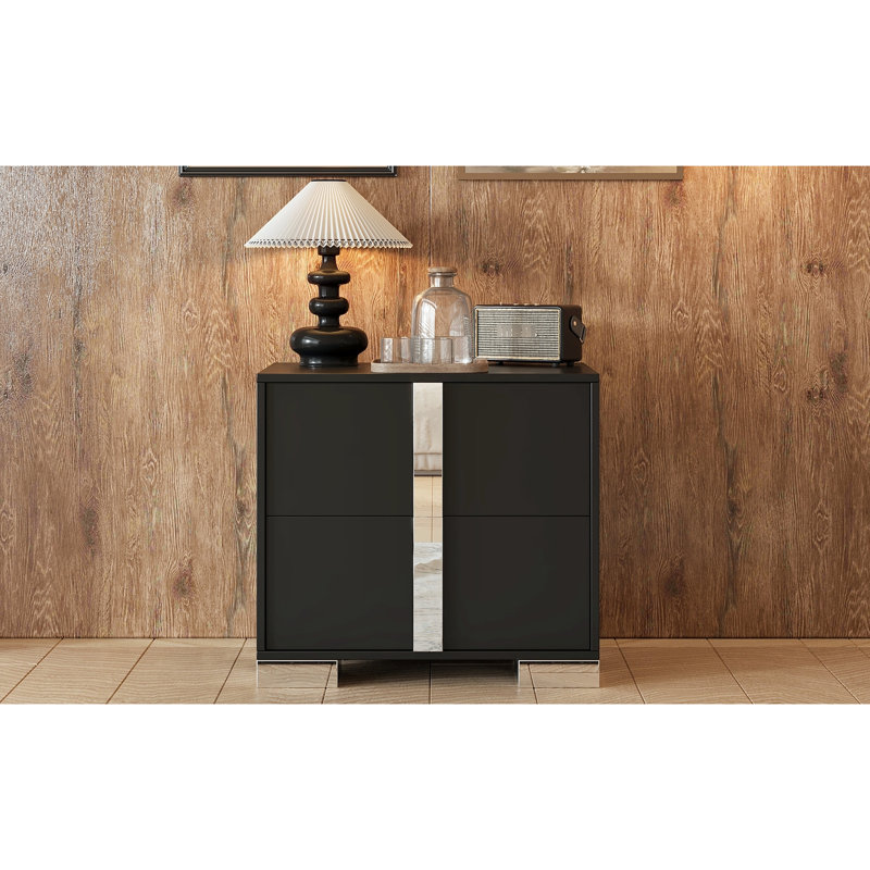 Table de chevet noire avec 2 tiroirs, pied en métal, construction simple, décoration de chambre à coucher et de salon