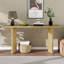 Élégante console avec plateau en placage de pin et pieds géométriques, table d'entrée en bois aggloméré moderne pour le salon, le bureau et la salle à manger-828874193