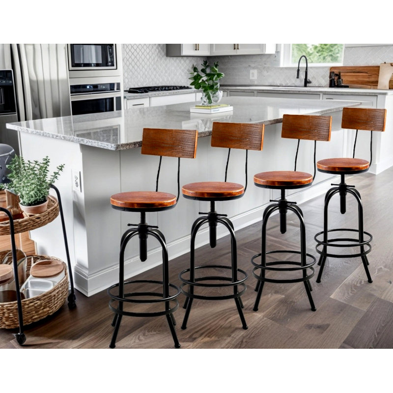 Tabouret de bar industriel pivotant réglable, Brun clair / noir, 4