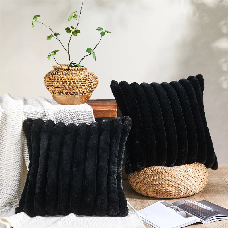 Housses de coussin en fausse fourrure, Noir, noir, noir, noir