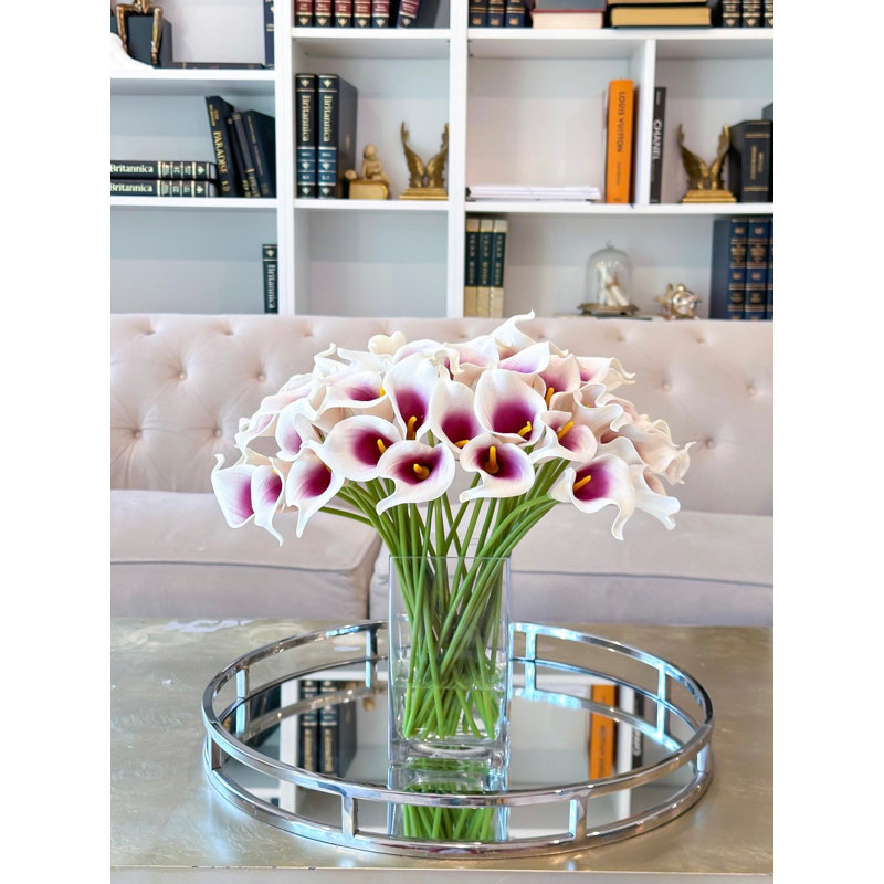 Purple Ombre Calla Lilies Faux Floral Arrangement In Glass Vase