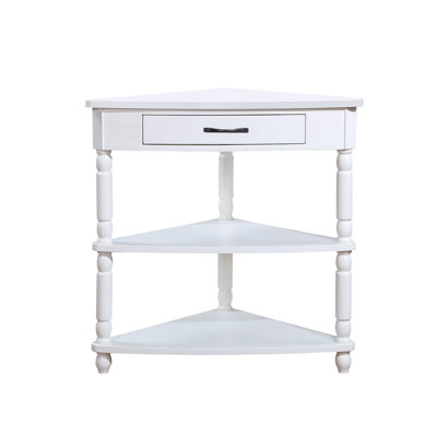 33.8" Small Triangle Corner Table, Wood Corner Side Table For Small Spaces/ Living Room, 3 Tier End Corner Table With Solid Wood Legs