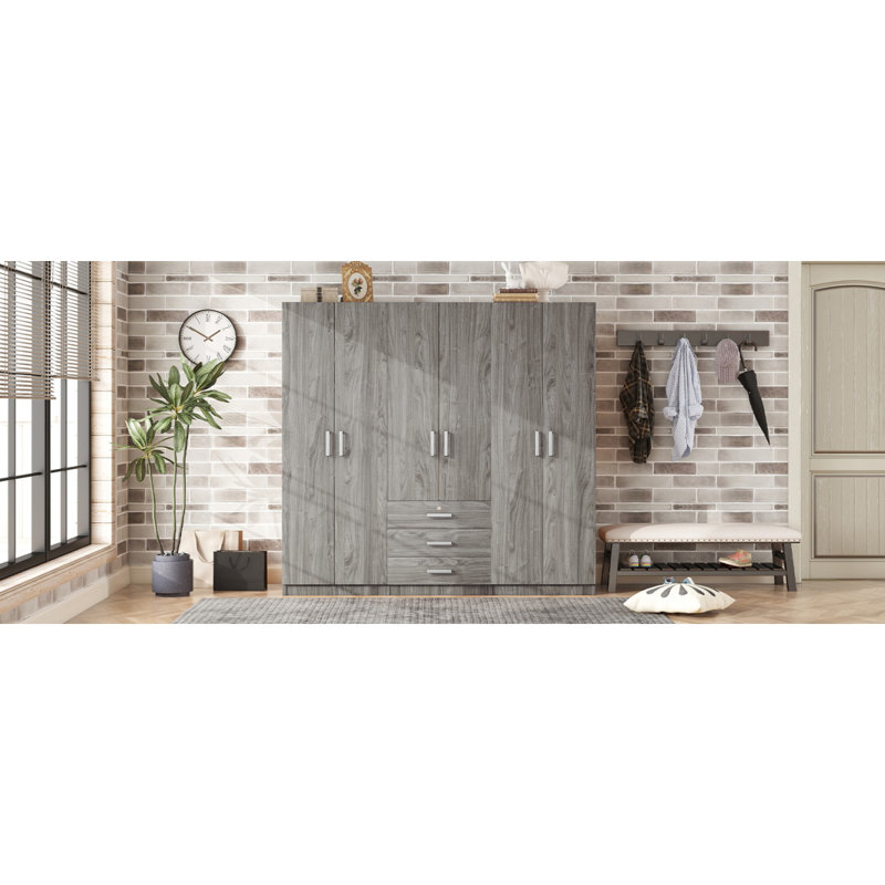 Spacious Wooden Wardrobe For Bedroom With Multiple Drawers And Stylish Design, Gray