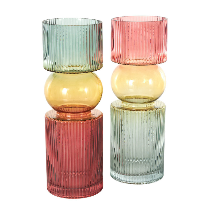 Cole And Grey Glass Ribbed Vase With Color Blocks
