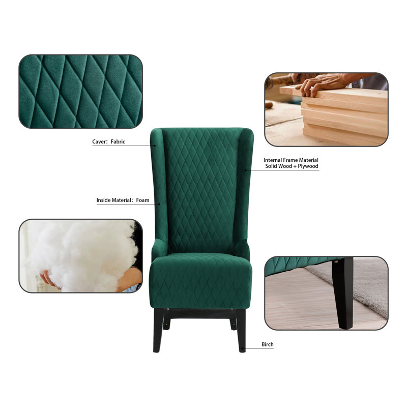 Jillianna Upholstered Wingback Chair, Green Polyester Blend