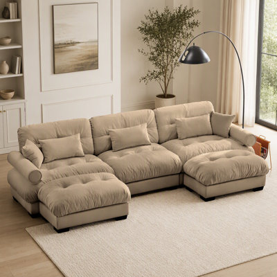 Canapé d'angle modulaire en forme de U avec poufs amovibles, canapé d'angle moderne 3 places avec coussins lombaires et accoudoirs rembourrés, canapé convertible en L pour salon
