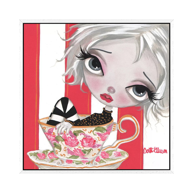 A Little Cup Of Tea by Dottie Gleason - Painting on Canvas, 93.98cm H x 93.98cm W x 3.81cm D, White Framed