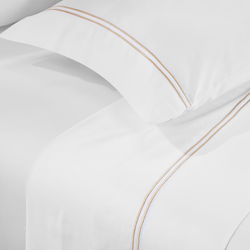 Ensemble de draps de lit Fieldstone, Ensemble de draps très grand californien avec 2 t, White/Gold