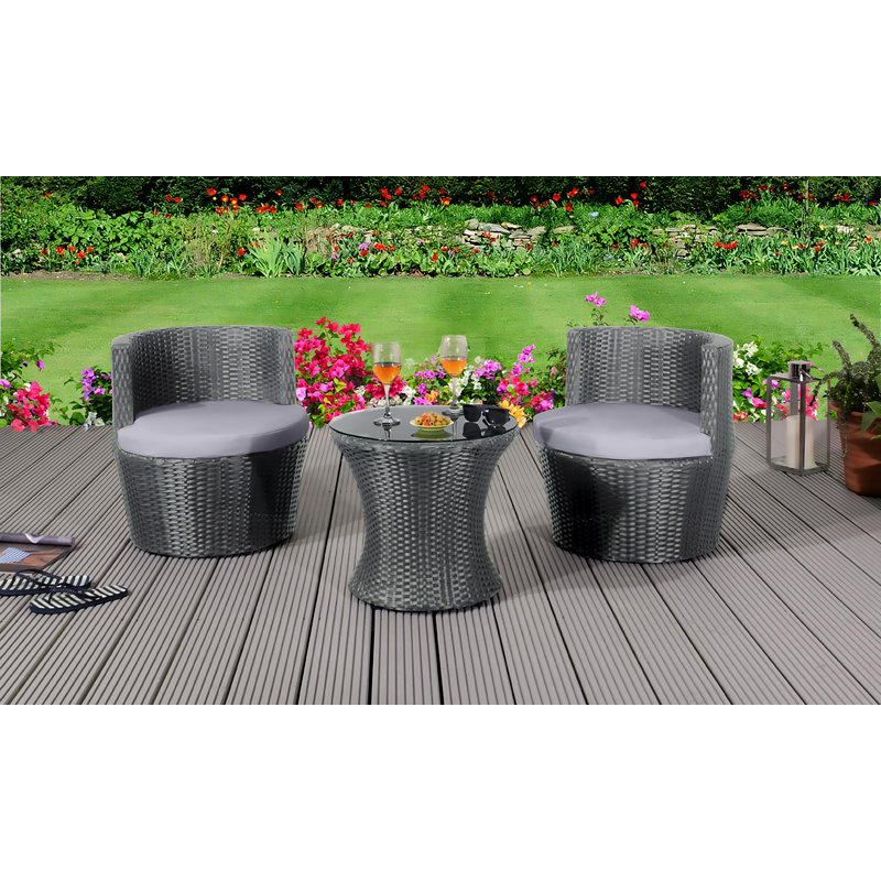 Santagata 2 - Person Patio Dining Set Round Table with Cushions Included, Grey