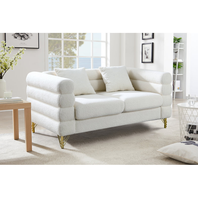 60'' Upholstered Loveseat, White Teddy