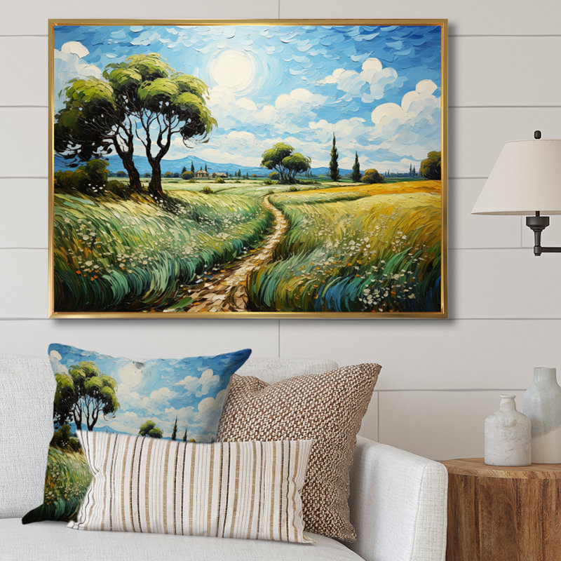 Landscape Vangogh Dandelions, reproduction d'art sur toile, 34" H x 44" W, Cadre flottant doré