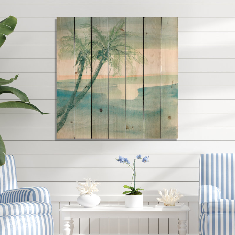 Peaceful Dusk I Tropical - Impression tropicale sur bois de pin naturel, H 16 po x l 16 po x P 1 po
