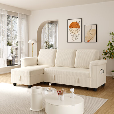 79''  L Shaped Upholstered Sleeper Sofa with 2 side storage bags