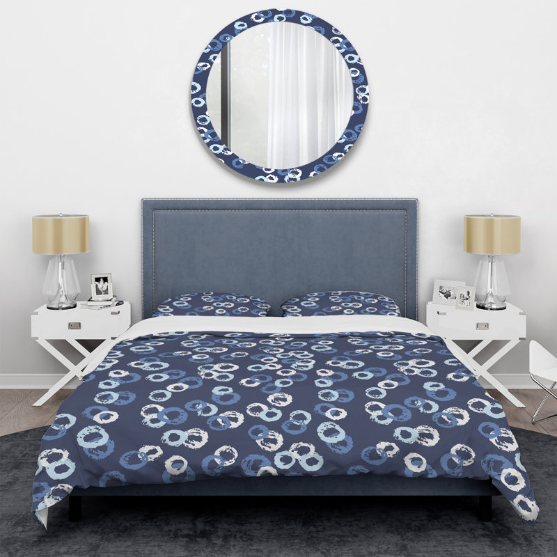 Ensemble de housse de couette en microfibre bleu marine / blanc 3 pièces